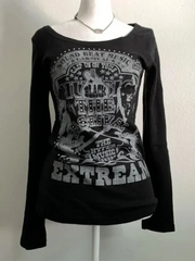 Harajuku Gothic Black T Shirts Women Long Sleeve Vintage Y2K Tops Dark Academic Female Casual O Neck Slim American Tees