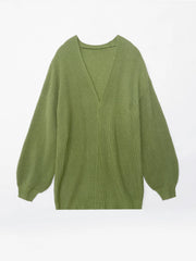 Women's Open Front Long Lantern Sleeve Cardigan Oversized Chunky Outwear with Pocket