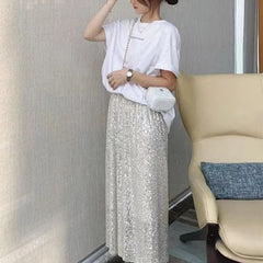 Autumn Winter Sequins Streetwear Harajuku Y2K Loose Casual Skirt Lady Elegant Fashion Trend All-match Skirts Women's Clothing