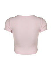 Balletcore Sweet Y2K Tie Lace Trim Square Collar Pink T-Shirt Women Short Sleeve 2000s Cute Kawaii Clothes