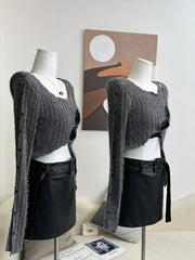Autumn Woman Long Sleeve Baddie Style Crop Tops Grunge Hollow Out Cardigan Vintage Sweater Designer Y2k Knitwear 2000s Aesthetic