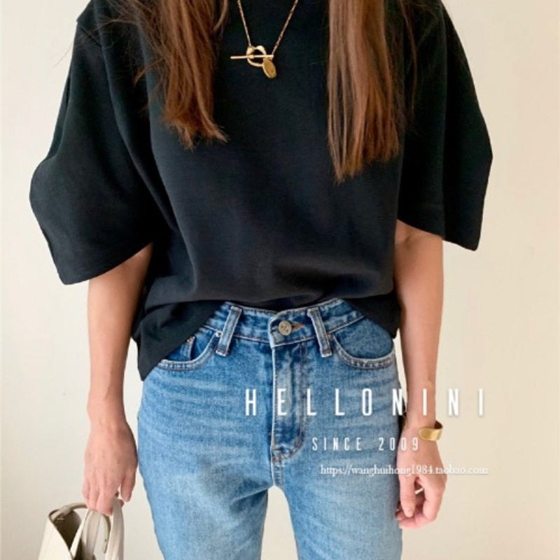 Summer T Shirt Women Cotton New Elasticity Woman Clothes Oversize Tops Pink White Tshirt Loose Maxi Female Short Sleeve Tee