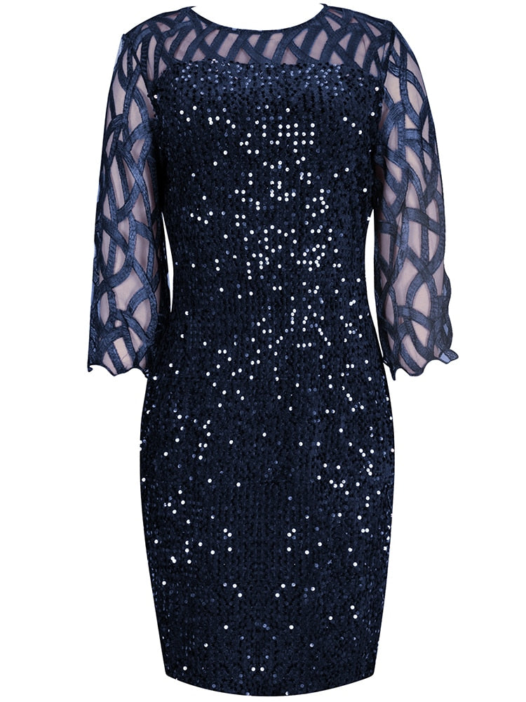 Women's Summer Dress Elegant Sequin Evening Party Dresses Mesh Patchwork Casual Midi Dress Wine Red Wedding Club Outfits