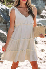 Solid Color Tied Straps Ruffle Tiered Mini Dress