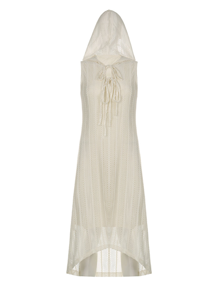 White Knitted Loose Sleeveless Long Dress