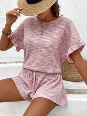 Heathered Round Neck Top and Shorts Set