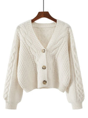 Women'S Sweater Cardigan Vintage Solid Cable Knit V Neck Long Sleeve Button Down Coat for Fall Winter