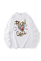 Pbong - White Daily Vintage Print Patchwork Letter O Neck Tops