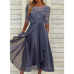 Women's Cocktail Party Dress Lace Dress Midi Dress Green Blue Purple Half Sleeve Floral Embroidery Lace Summer Spring Crew Neck Elegant Classic Wedding Guest S M L XL XXL 3XL