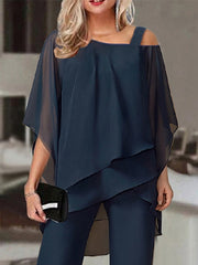 Jumpsuits for Women Summer Dressy Button Solid Color Cold Shoulder Business Party Office Elegant Straight Regular Fit Half Sleeve Cold Shoulder Black White Red S M L Summer