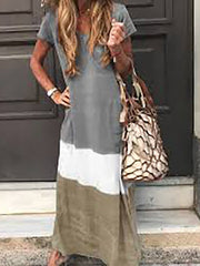 Women's T Shirt Dress Tee Dress Maxi long Dress Black Blue Gray Yellow Red Short Sleeve Color Block Patchwork Spring Summer Round Neck Casual Boom Sale Dress S M L XL XXL 3XL 4XL 5XL