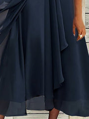 Women's Party Dress Chiffon Dress Formal Dress Midi Dress Navy Blue Short Sleeve Floral Ruched Spring Summer V Neck Vacation Wedding Guest Date Vacation S M L XL XXL 3XL