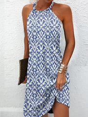 Women's Sheath Dress Mini Dress Blue Sleeveless Print Print Spring Summer Halter Casual S M L XL XXL 3XL