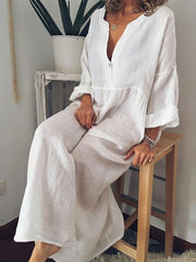 Women's Casual Dress Cotton Dress Shift Dress Maxi long Dress Cotton Casual Winter Dress Daily Holiday Split Neck Button Rolled Cuff Long Sleeve Spring Fall Winter Loose Fit Black White Yellow