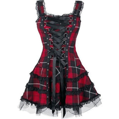 Dress Women Classic Frill Lace Dresses Sleeveless Plaid Vintage Gothic Mini Dresses Ball Gowns Cosplay Costume Plus Size Dress