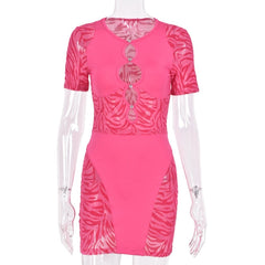 Cut Out Sexy Zebra Mesh Transparent Women's Mini Dress for Beach Holiday Club Party Prom Night Bodycon Pencil Shorts Dresses