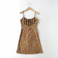 Foridol Strap Sleeveless Print Boho Summer Dress Long Women Green Floral Yellow Dresses Sundress Vintage French Style Dress