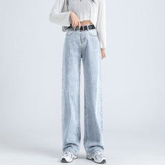 Women Jeans Vintage Adjustable High Waist BF Oversize Wide Leg Trousers Summer Baggy All-match Streetwear Retro Chic Jeans