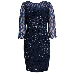 Women's Dress Elegant Sequin Evening Party Dresses Spring Mesh Patchwork Casual Midi Dress Wine Red Wedding Club Outfits