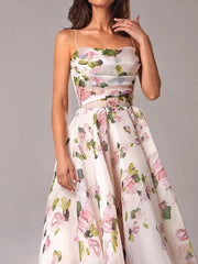 Women's Party Dress Wedding Guest Slip Dress Midi Dress Green Purple Pink Sleeveless Floral Print Spring Summer Spaghetti Strap Modern Party XS S M L XL XXL