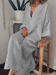 Women's Casual Dress Cotton Dress Shift Dress Maxi long Dress Cotton Casual Winter Dress Daily Holiday Split Neck Button Rolled Cuff Long Sleeve Spring Fall Winter Loose Fit Black White Yellow