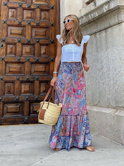 Women's Swing Long Skirt Maxi Polyester Pink Skirts Print Fashion Holiday Weekend S M L