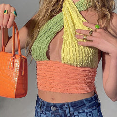 Women's Cross Front Halter Crop Top T-shirt Graphic Tie Back Halter Tee Y2K Clubwear Street Style Summer