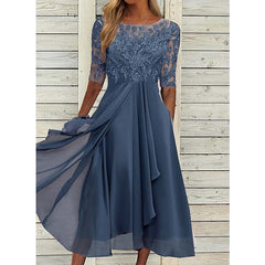 Women's Cocktail Party Dress Lace Dress Midi Dress Green Blue Purple Half Sleeve Floral Embroidery Lace Summer Spring Crew Neck Elegant Classic Wedding Guest S M L XL XXL 3XL