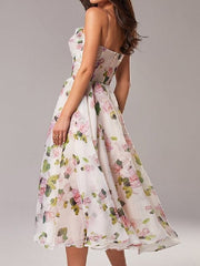 Women's Party Dress Wedding Guest Slip Dress Midi Dress Green Purple Pink Sleeveless Floral Print Spring Summer Spaghetti Strap Modern Party XS S M L XL XXL